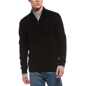 Forte Mens  Cashmere Mock Neck Cashmere 1/4-Zip Sweater, Black